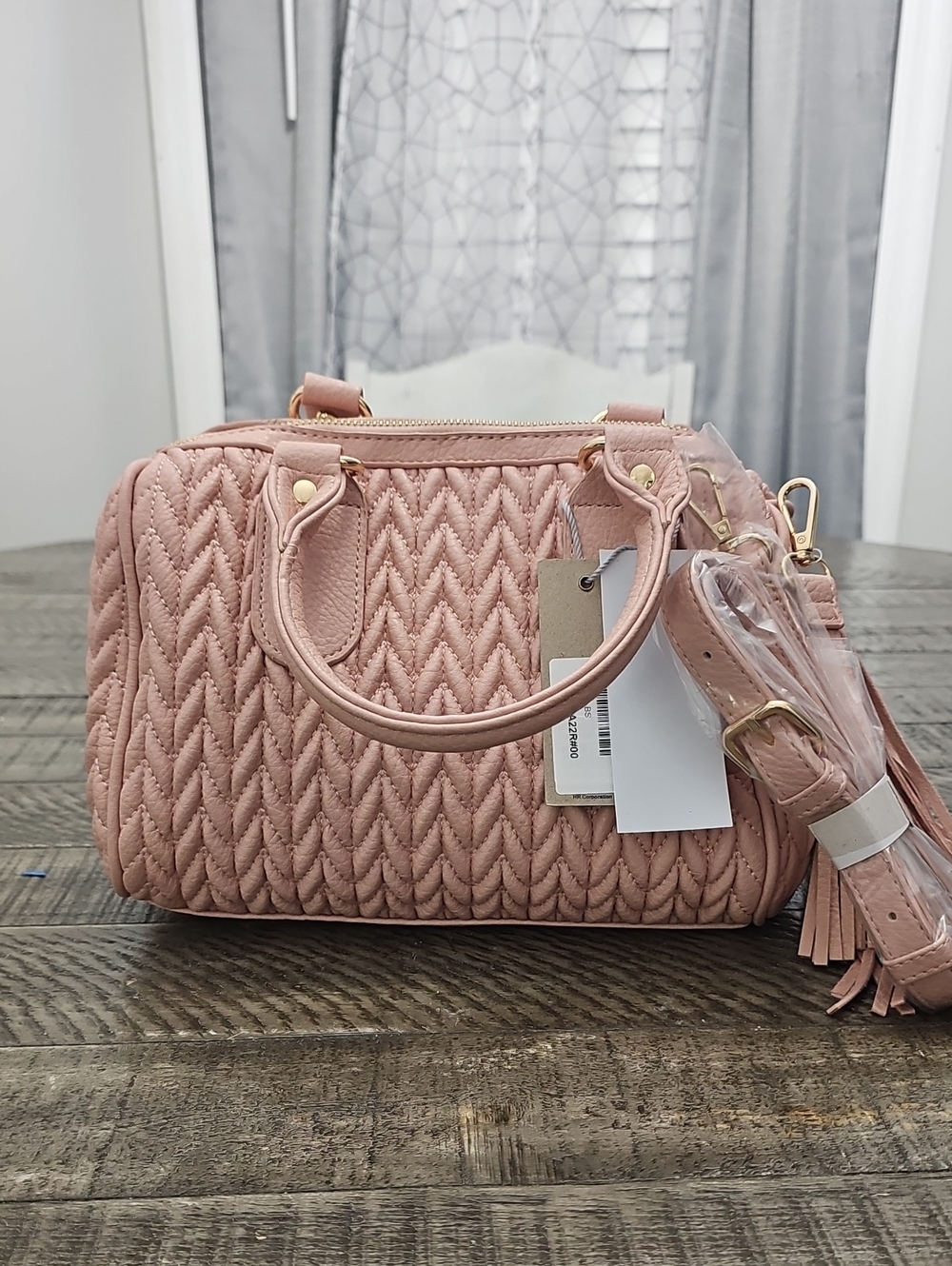 Quilted Pink Satchel Handbag with Tassel Strap